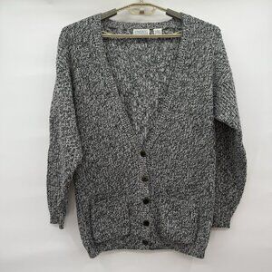 Vintage‎ Favorites Cardigan Sweater Heathered Black White Cozy Grandpa Size Med